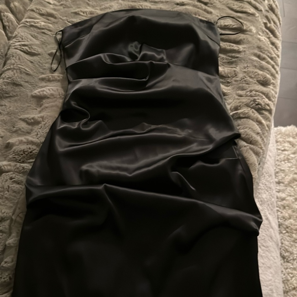 SHUSHA MINI ROUSHED BALCK DRESS